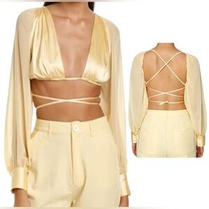 DANIELLE BERNSTEIN WeWoreWhat Puff Sleeve Tie Back Top Buttermilk Size Medium